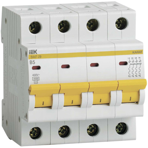 KARAT Автоматический выключатель ВА47-29 4P B 5А 4,5кА IEK