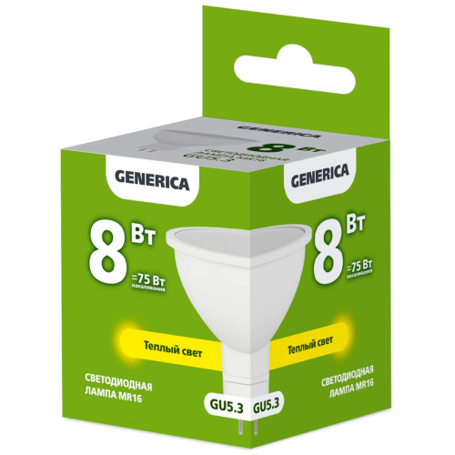 Лампа светодиодная MR16 софит 8Вт 230В 3000К GU5.3 GENERICA