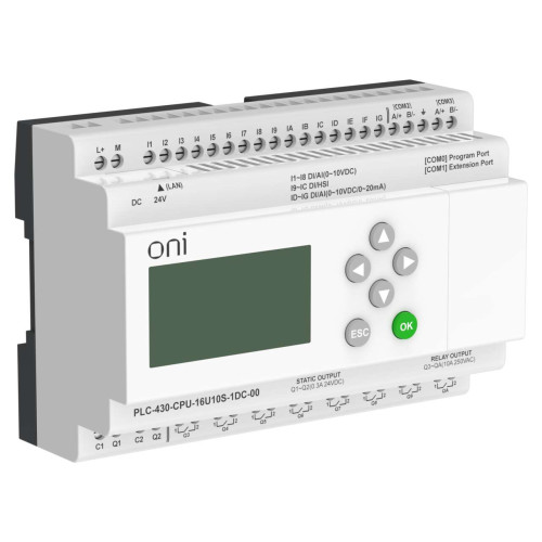 ПЛК 430 Модуль ЦПУ 4 DI 12 UI (0-10 В/DI) 8 RO 2 TO 24В DC с Ethernet портом с экраном ONI