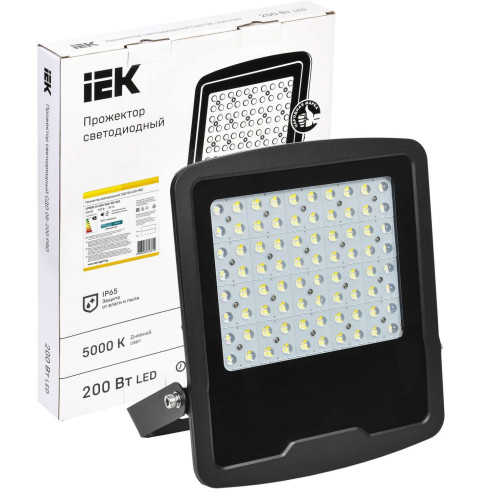 Прожектор светодиодный СДО 08-200 PRO 40х90град 5000К IP65 черный IEK