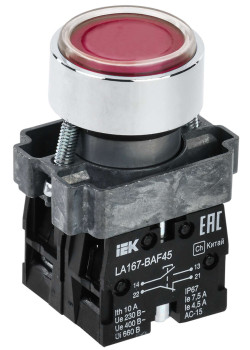 Кнопка управления LA167-BAF45 d=22мм 1NO+1NC красная IEK