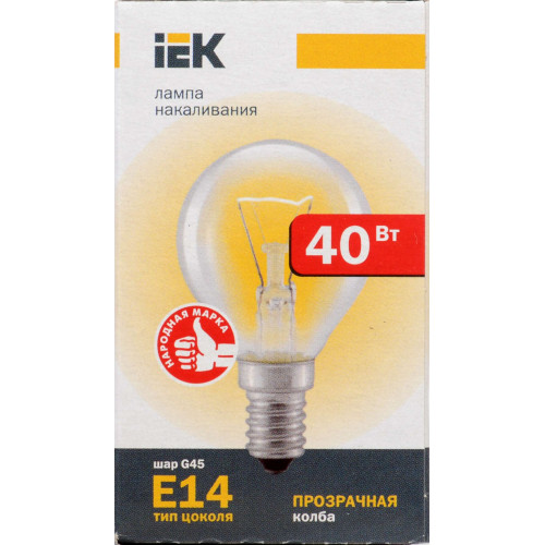 Лампа накаливания G45 шар прозрачная 40Вт E14 IEK