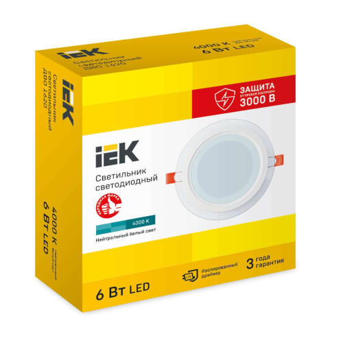 Светильник светодиодный ДВО 1620 со стеклом круг 6Вт 4000К IP20 IEK