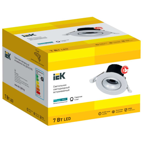 PRO Светильник светодиодный поворотный ДВО 1812 7Вт 4000К IP20 круг белый IEK