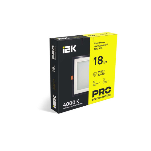 Светильник светодиодный ДВО 1625 со стеклом квадрат 18Вт 4000К IP20 IEK