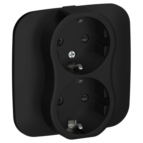 FLITE Розетка 2-местная с заземлением с защитными шторками 16А РСш12-0-А-ФлЧ черный IEK