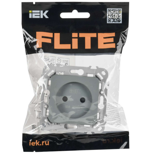 FLITE Розетка без заземления с защитными шторками безвинтовое крепление 10А РСш01-1-ФлС серый IEK