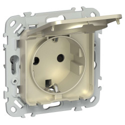 FLITE Розетка с заземлением с защитными шторками и крышкой 16А IP44 РСшкр11-0-44-ФлШ шампань IEK