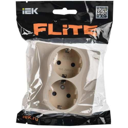 FLITE Розетка 2-местная с заземлением с защитными шторками безвинтовое крепление 16А РСш12-1-К-ФлЛ льняной IEK