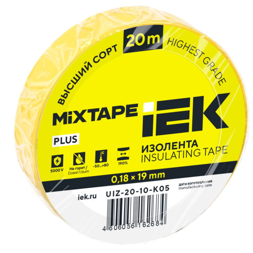 MIXTAPE 5 Изолента 0,18х19мм желтая 20м IEK