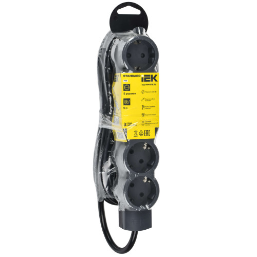 STANDARD Удлинитель У05 5 мест 2P+PE 5м 3х1,5мм2 16А черный IEK