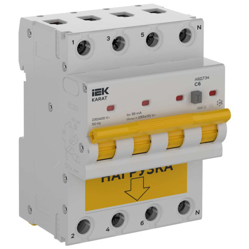 KARAT Автоматический выключатель дифференциального тока АВДТ34 C6 30мА тип AC 4,5кА IEK