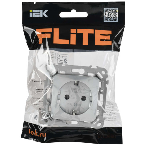 FLITE Розетка с заземлением без защитных шторок безвинтовое крепление 16А РС11-1-ФлА алюминий IEK