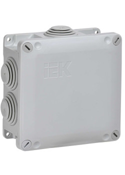 Коробка распаячная КМ для открытой проводки 110х110х50мм с крышкой на винтах IP65 6 гермовводов серая IEK