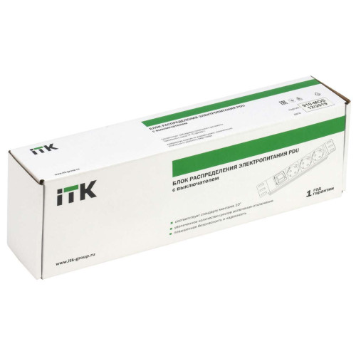 ITK PDU 3 розетки немецкий стандарт с LED выключателем 1U вход С14 без кабеля 10