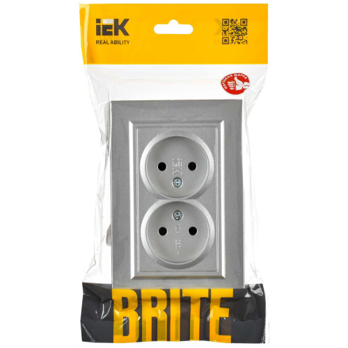 BRITE Розетка 2-местная без заземления с защитными шторками 10А в сборе РСш12-2-БрА алюминий IEK