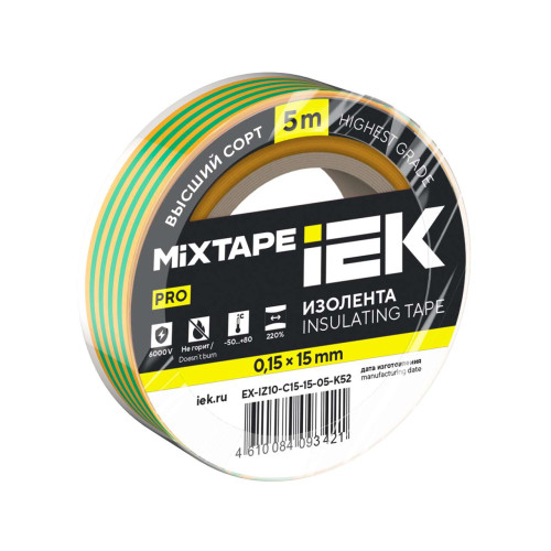 MIXTAPE 7 Изолента 0,15х15мм желто-зеленая 5м IEK