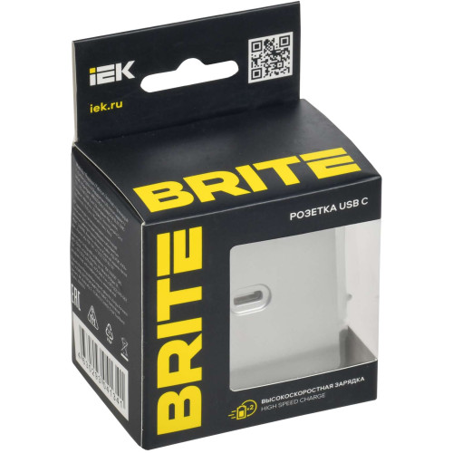 BRITE Розетка USB C 65Вт высокоскоростная зарядка РЮ12-1-БрА алюминий IEK