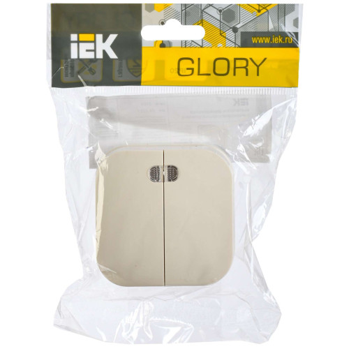 GLORY Выключатель 2-клавишный для открытой установки с индикацией 10А ВС20-2-1-ХК кремовый IEK