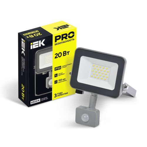 Прожектор светодиодный СДО 07-20Д с датчиком движения IP54 серый IEK Прожектор светодиодный СДО 07-20Д с датчиком движения IP54 серый IEK