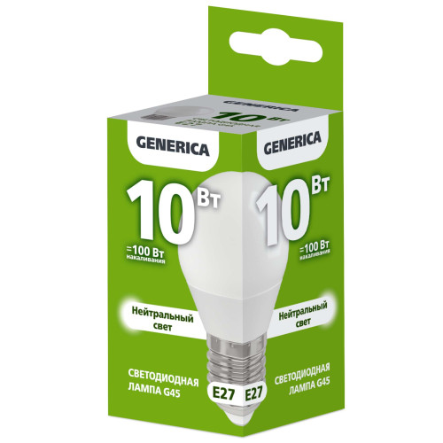 Лампа светодиодная G45 шар 10Вт 230В 4000К E27 GENERICA