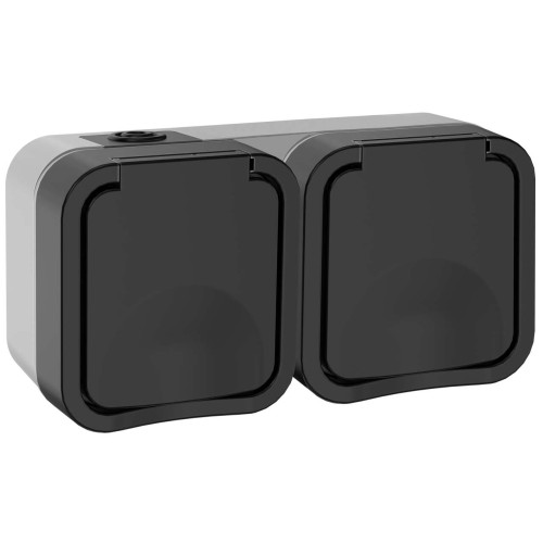 TORS Розетка 2-местная горизонтальная 16А IP55 TS122 графит IEK