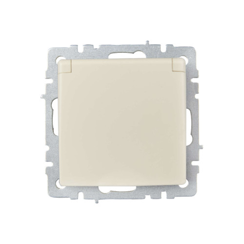 BRITE Розетка 1-местная с заземлением с защитными шторками и крышкой 16А IP20 РСбш10-3-БрКр бежевый IEK