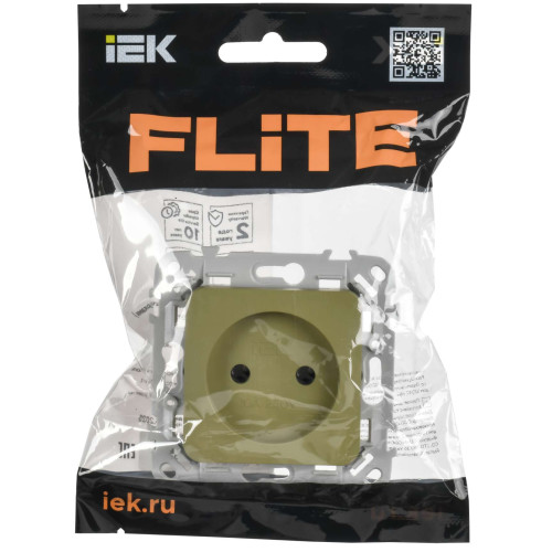 FLITE Розетка без заземления без защитных шторок безвинтовое крепление 10А РС01-1-ФлО оливковый IEK
