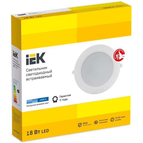 Светильник светодиодный ДВО 1716 белый круг 18Вт 4000К IP40 IEK