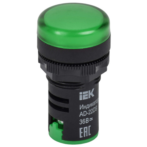 Лампа AD22DS(LED)матрица d=22мм зеленый 36В AC/DC IEK