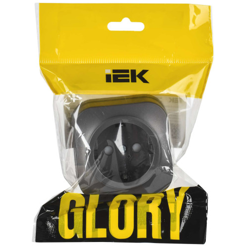 GLORY Розетка 1-местная для открытой установки с заземлением с защитными шторками 16А РСш20-3-ХСм сталь матовый IEK
