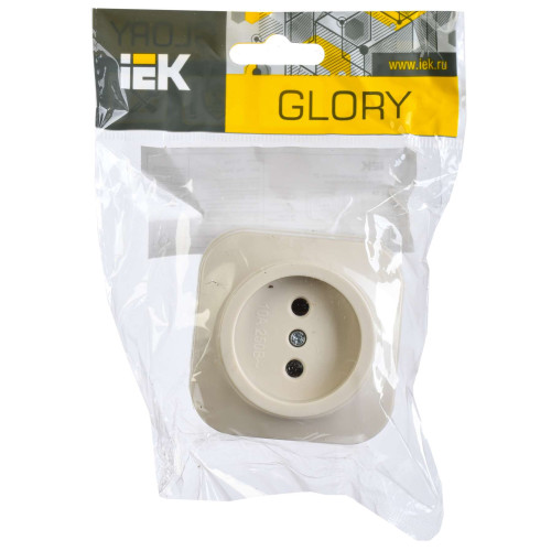 GLORY Розетка 1-местная для открытой установки без заземления без защитных шторок 10А РС20-2-ХК кремовый IEK