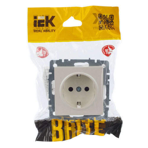 BRITE Розетка 1-местная с заземлением с защитными шторками 16А РС14-1-0-БрЖ жемчуг IEK