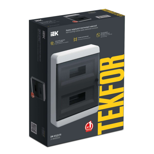 TEKFOR Корпус пластиковый ЩРН-П-24 IP41 черная прозрачная дверь IEK