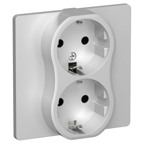 FLITE Розетка 2-местная с заземлением без защитных шторок безвинтовое крепление 16А РС12-1-К-ФлА алюминий IEK