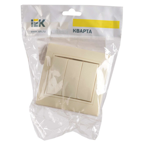 KVARTA Выключатель 3-клавишный 10А ВС10-3-0-ККм кремовый IEK