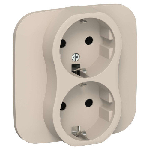 FLITE Розетка 2-местная с заземлением без защитных шторок безвинтовое крепление 16А РС12-1-А-ФлЛ льняной IEK