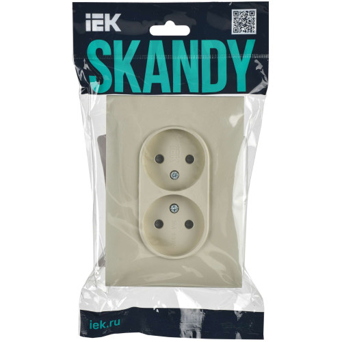 SKANDY Розетка 2-местная без заземления с защитными шторками 10А в сборе SK-R09B бежевый IEK