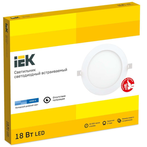 Светильник ДВО 1608 белый, круг LED 18Вт 6500 IP20 IEK