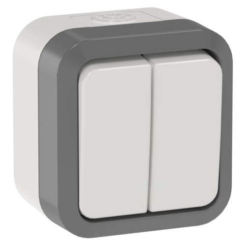 TORS Выключатель двухклавишный проходной 10А IP55 TS225 сер-бел IEK