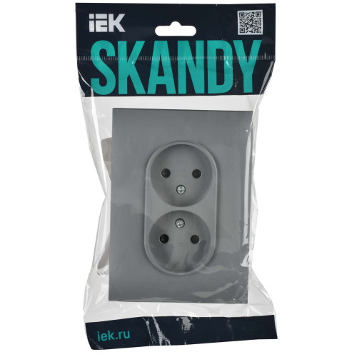 SKANDY Розетка 2-местная без заземления с защитными шторками 10А в сборе SK-R09Gr серый IEK