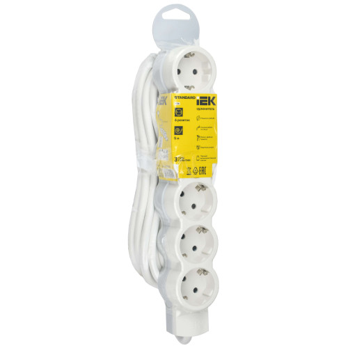 STANDARD Удлинитель У06 6 мест 2P+PE 5м 3х1,5мм2 16А белый IEK