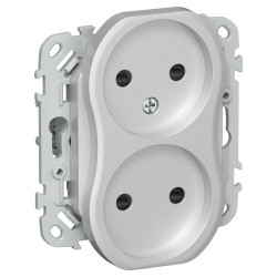 FLITE Розетка 2-местная без заземления с защитными шторками безвинтовое крепление 10А РСш02-1-ФлА алюминий IEK