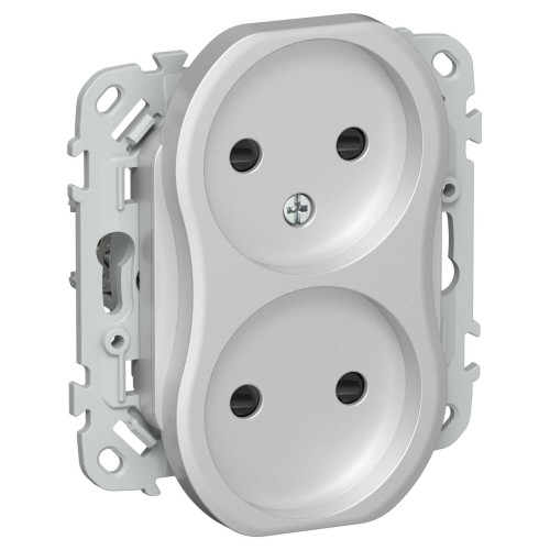 FLITE Розетка 2-местная без заземления с защитными шторками безвинтовое крепление 10А РСш02-1-ФлА алюминий IEK