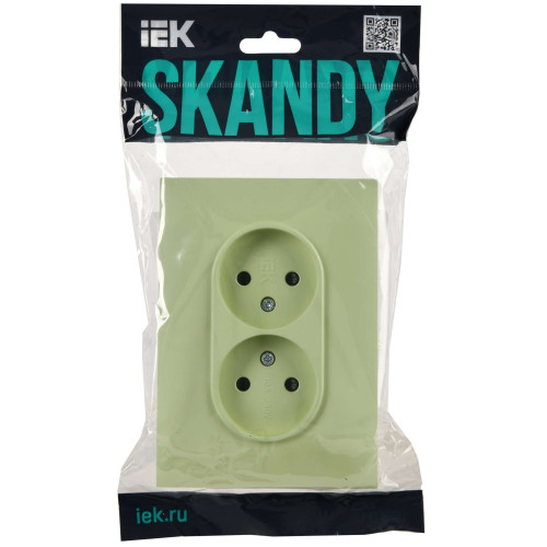 SKANDY Розетка 2-местная без заземления с защитными шторками 10А в сборе SK-R09G мятный IEK
