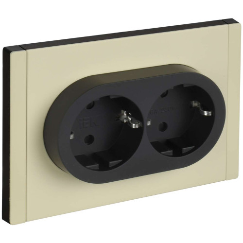 FORTE&PIANO Розетка 2-местная с заземлением с защитными шторками безвинтовое крепление 16А FP823M металл серый сланец IEK