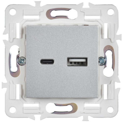 SKANDY Розетка USB A+C 18Вт SK-R13S серебряный IEK