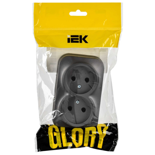 GLORY Розетка 2-местная для открытой установки без заземления без защитных шторок 10А РС22-2-ХСм сталь матовый IEK