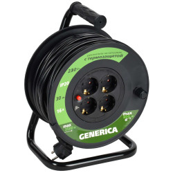 Катушка УК30 с термозащитой 4 места 2P+PE/30м 3х1,5мм2 GENERICA
