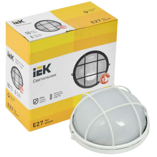 Светильник НПП1102 круг с решеткой 100Вт IP54 белый IEK